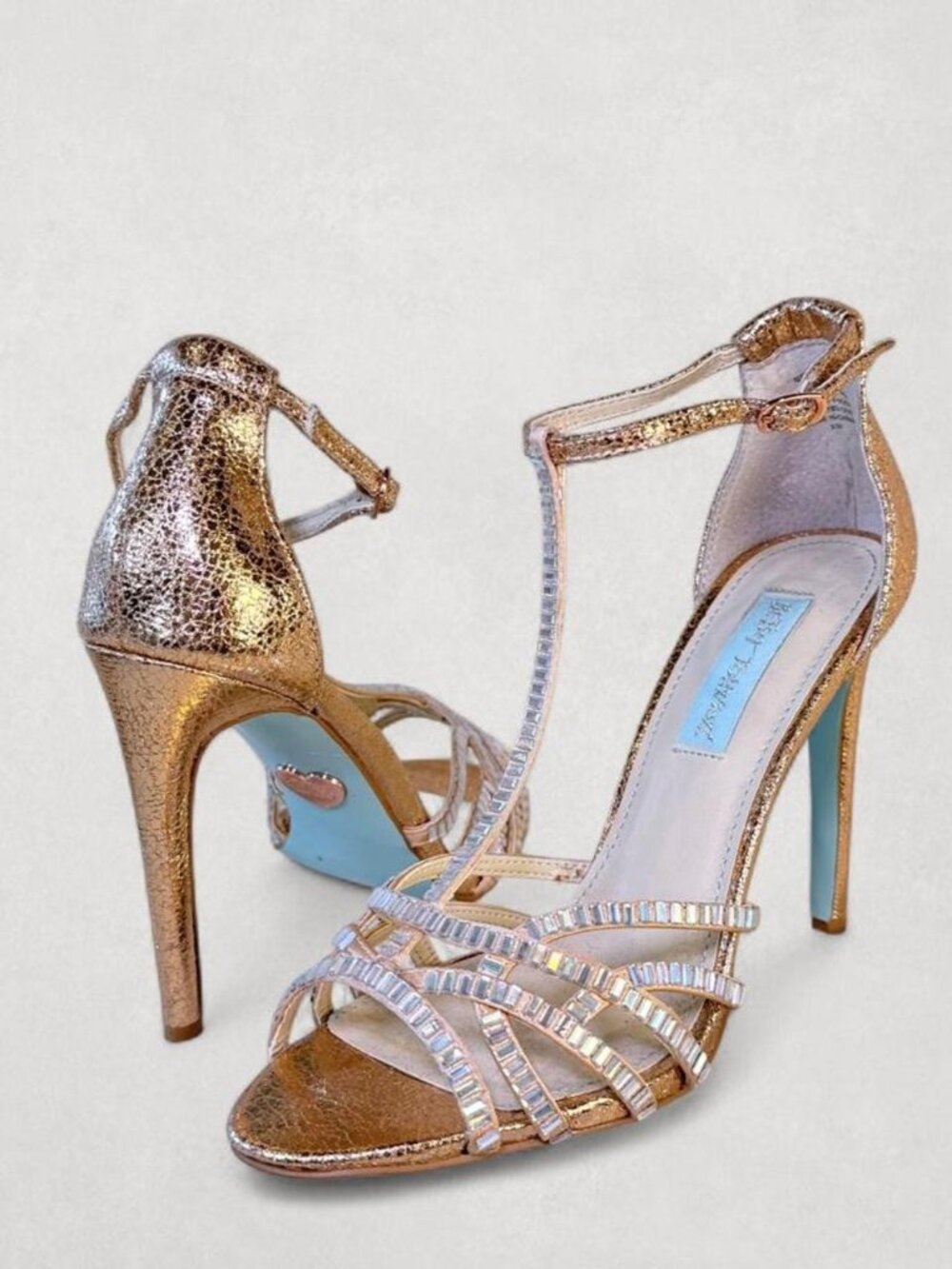 Blue by Betsey Johnson Ruby Rose Gold Rhinestone Stiletto Heels | 6.5